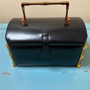 Judith Lieber Black Box Calfskin Handbag with Brass Bamboo Handle